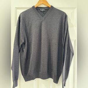 Mario Gilberti Men’s 100% Merino Wool V-Neck Sweater in Gray, Long sleeve, L